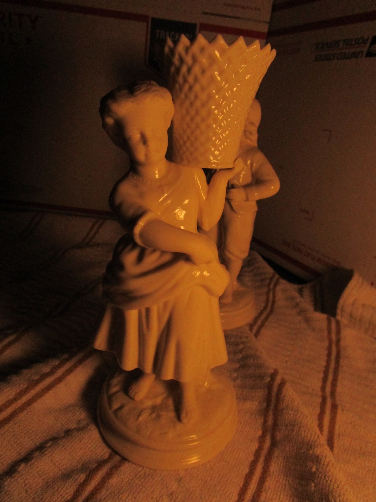 Belleek Figurines, Boy and Girl Holding Basket **VERY NICE **