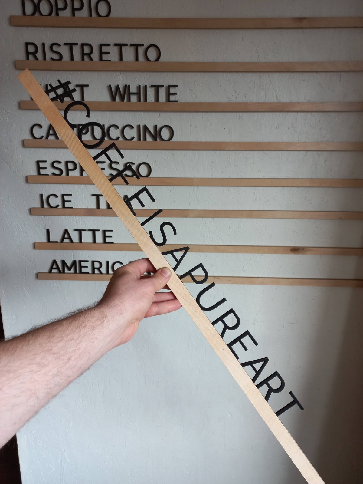 Black Wooden Letter & Light Wooden Rails Menu Board, Changeable Letter Board