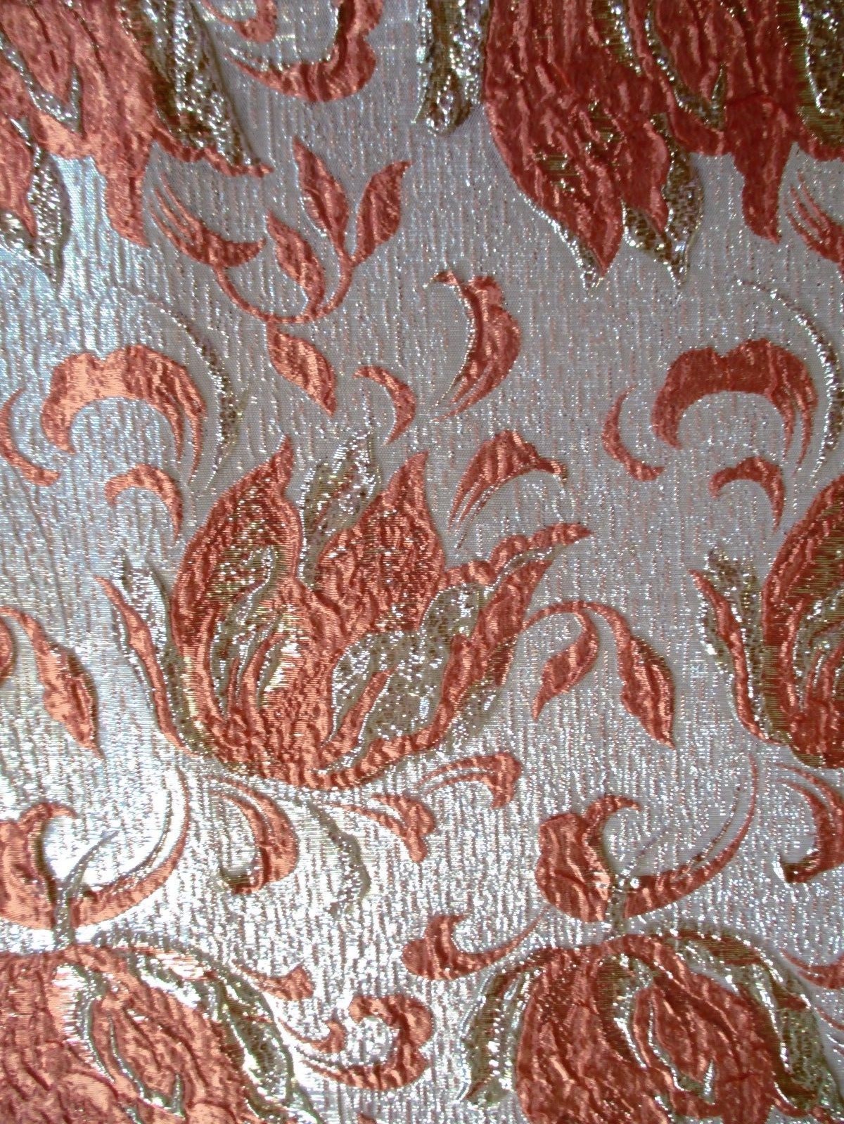 VTGE 1960'S BROKADE GLAMOUR FABRIC SALMON PEARL TULIP TEXTURED GLD 1.5Y 40