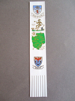 Leather BOOKMARK DEVON Seaton Pixie Map Coat of Arms White Unused