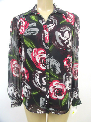 SAG HARBOR MULTI-COLOR FLORAL DESIGN LONG SLEEVE BLOUSE SIZE PM - NWT