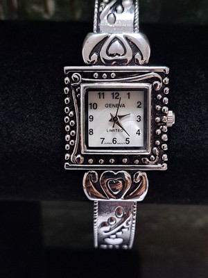 Geneva Limited Silvertone Quartz Square Cuff Watch Water Resistant New Battery