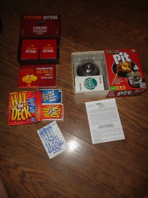 Exploding Kittens, Deluxe Pit, Hit the Deck Games = Complete