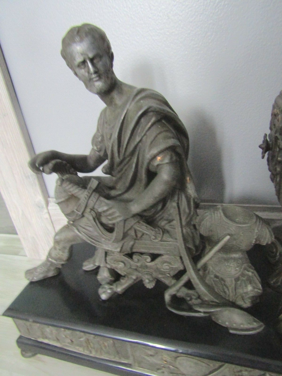 Antique 1800's Ansonia Cincinnatus Figural Ornate Cast Metal Mantel Clock