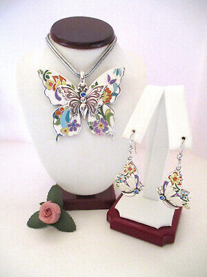 Brighton ''BELLE JARDIN'' Conv. Butterfly Necklace-Earring Set (MSR$130) NWT/Pouch