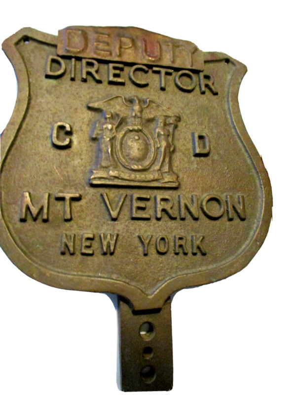 Deputy Director Mt. Vernon New York Antique Bronze Plaque License Plate Topper