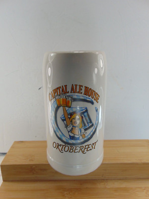 Capital Ale House Oktoberfest Ceramic Stein Tankard Mug 1 Liter Pint Blonde Girl