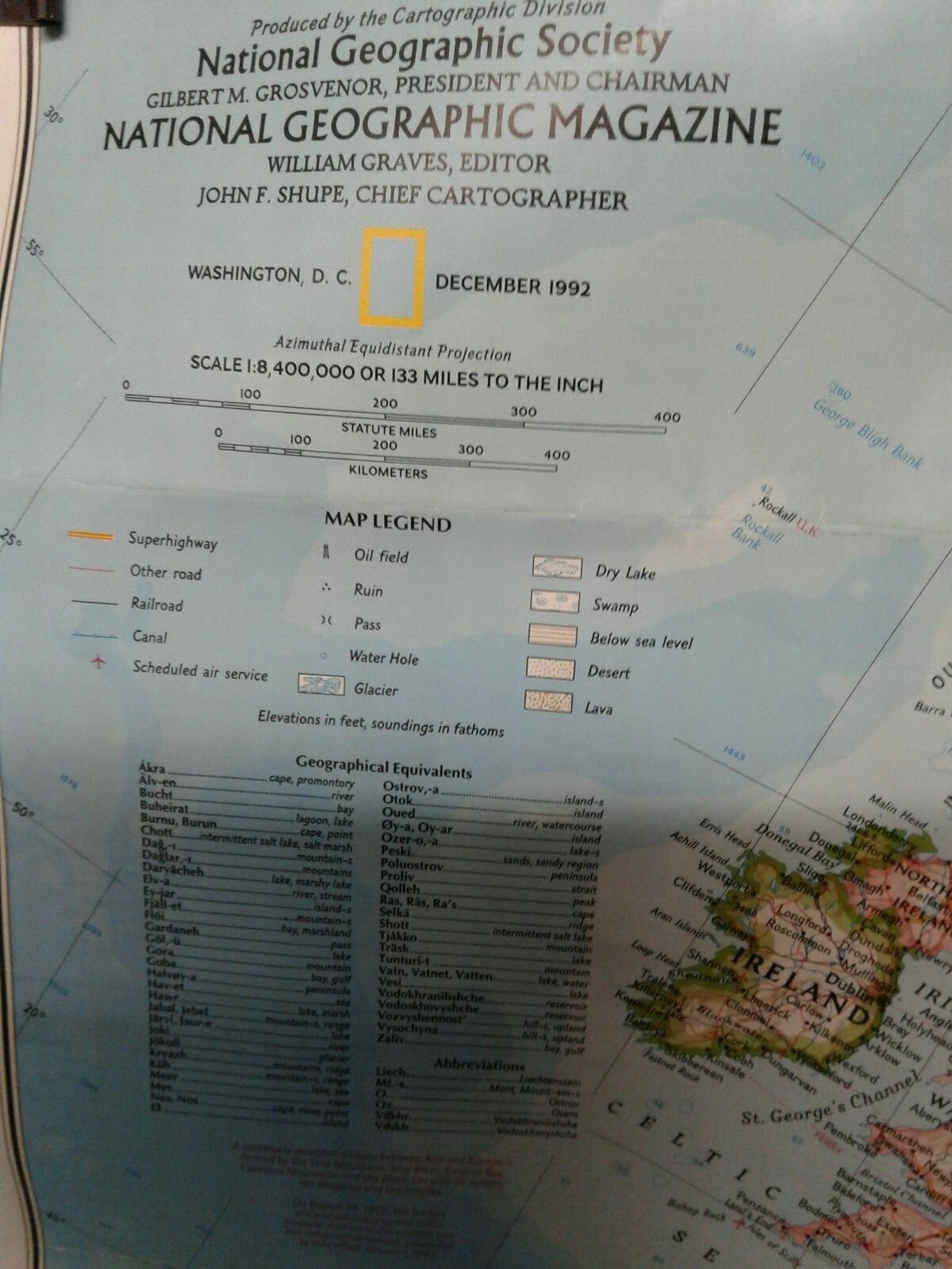 1992 EUROPE fold out wall map NATIONAL GEOGRAPHIC SOCIETY The New Europe info