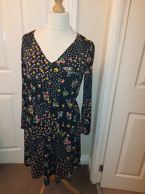 OASIS BLACK MIX FLORAL PRINTED DRESS UK SIZE M/12 LONG NEW/BNWT