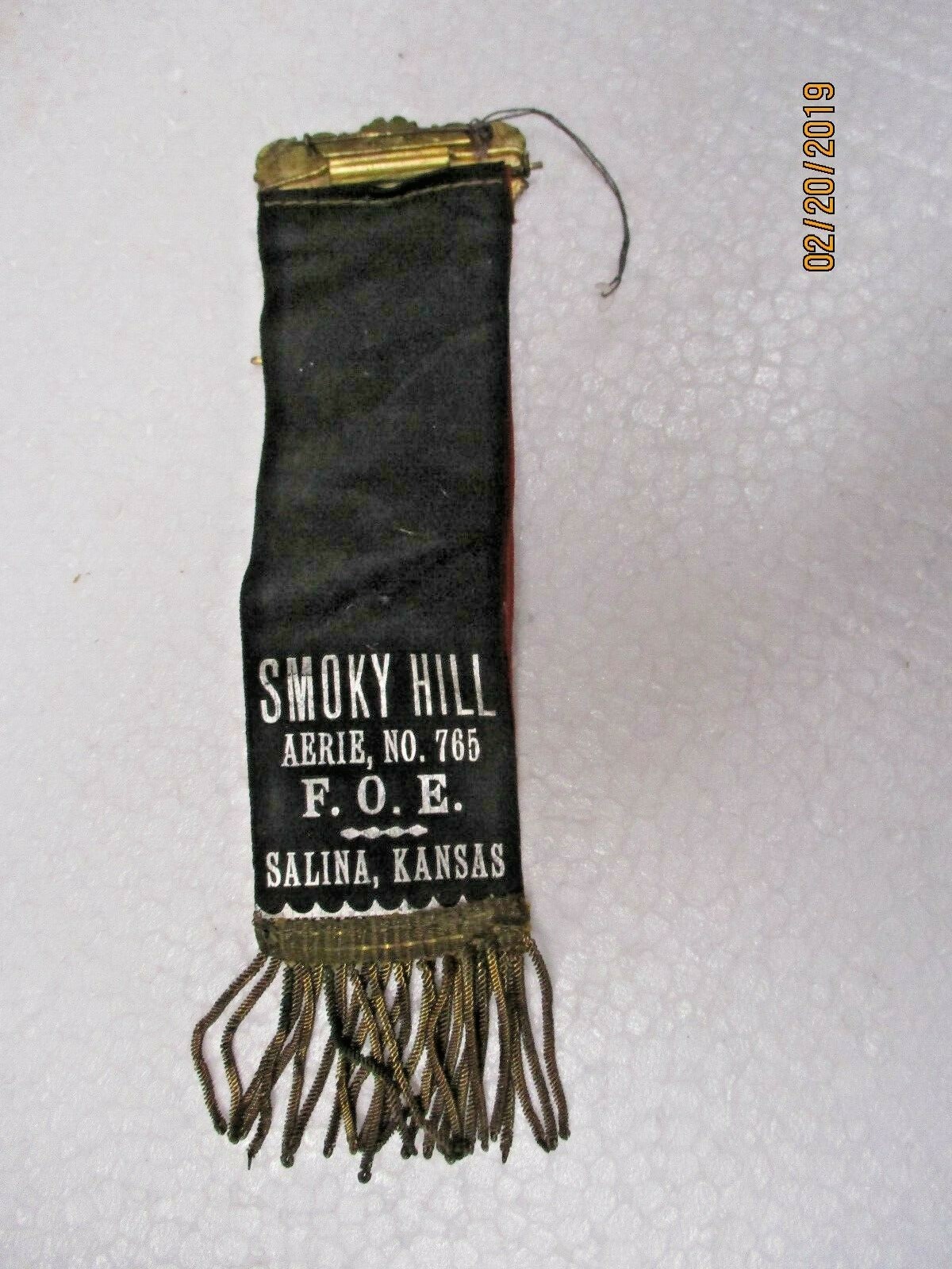 early 1900's Salina Kansas Smoky Hill Aerie 765 Eagle's Lodge Ribbon Badge