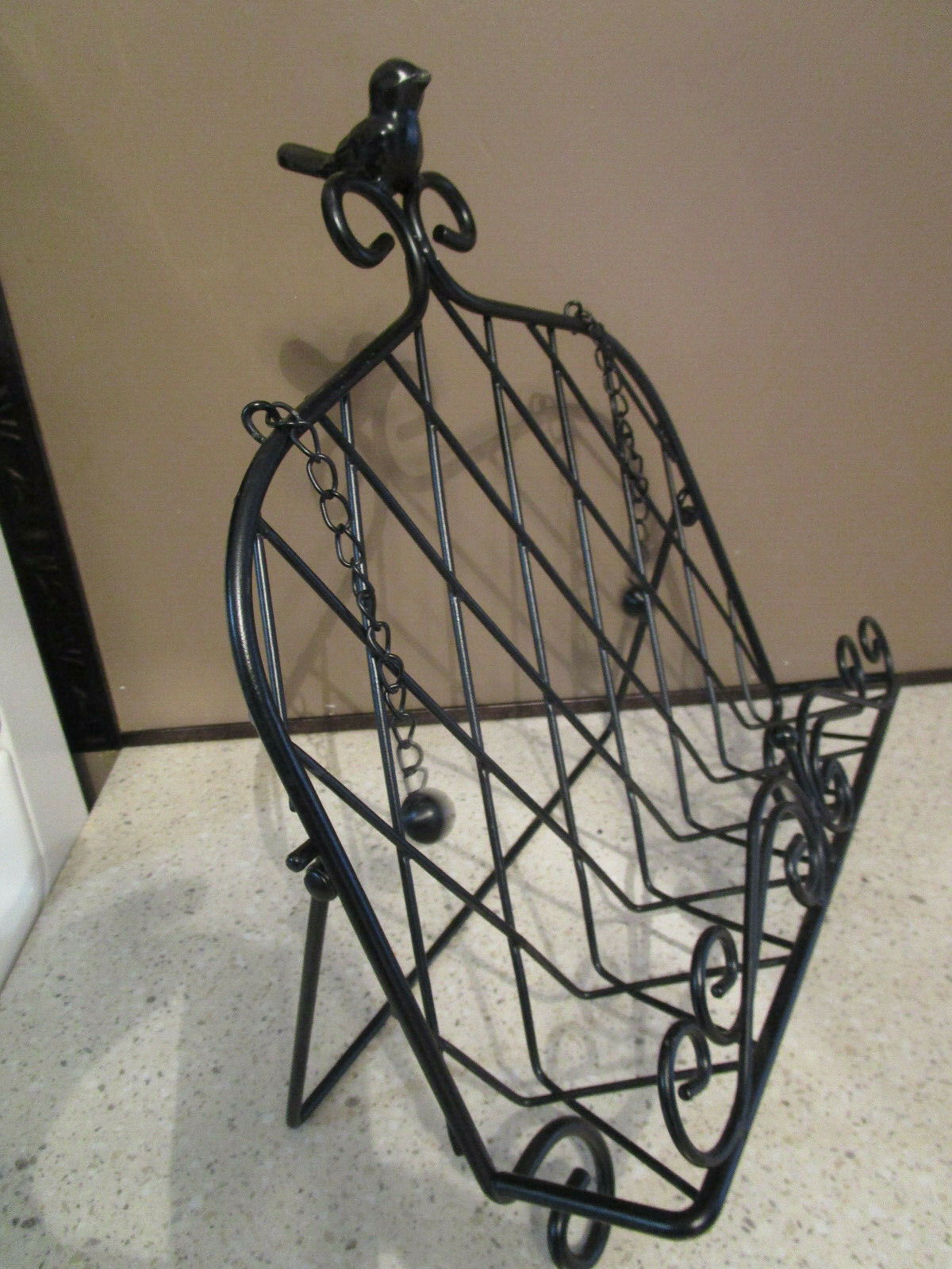 BLACK Folding Metal Cookbook Stand Holder Rack Recipe Kitchen Book Rest w/Bird