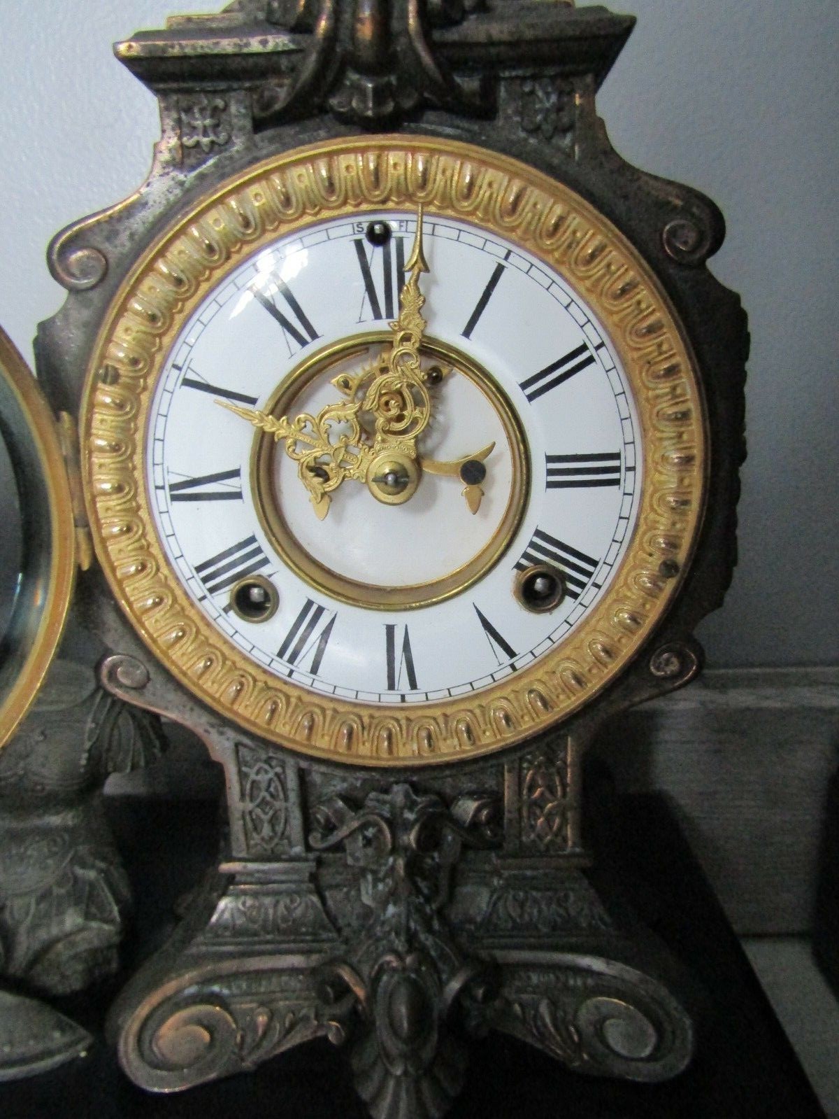 Antique 1800's Ansonia Cincinnatus Figural Ornate Cast Metal Mantel Clock