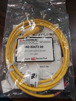 RTI 360 80473 00 Overfill Protection Cord 3' W/Pin and Socket For A/C Recovery M
