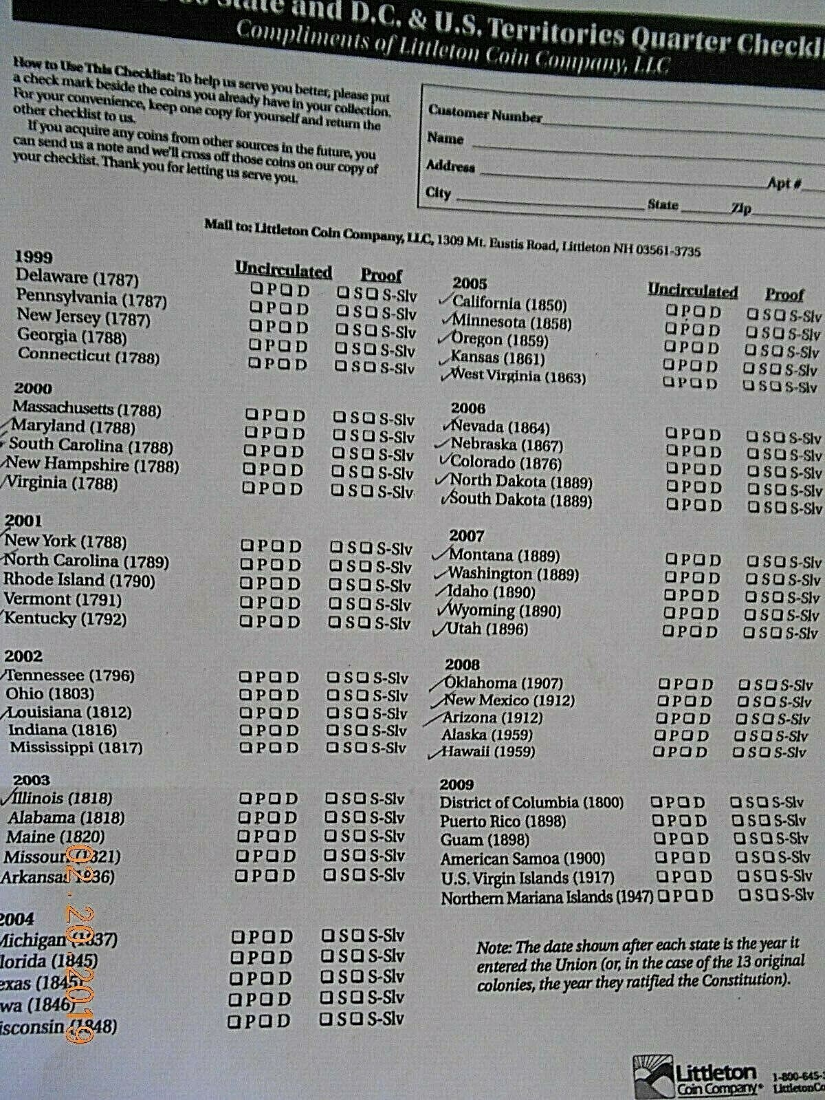 35 Rolls of the 2000-2008 Statehood UNC Quarters Philadelphia Mint in Bank Rolls