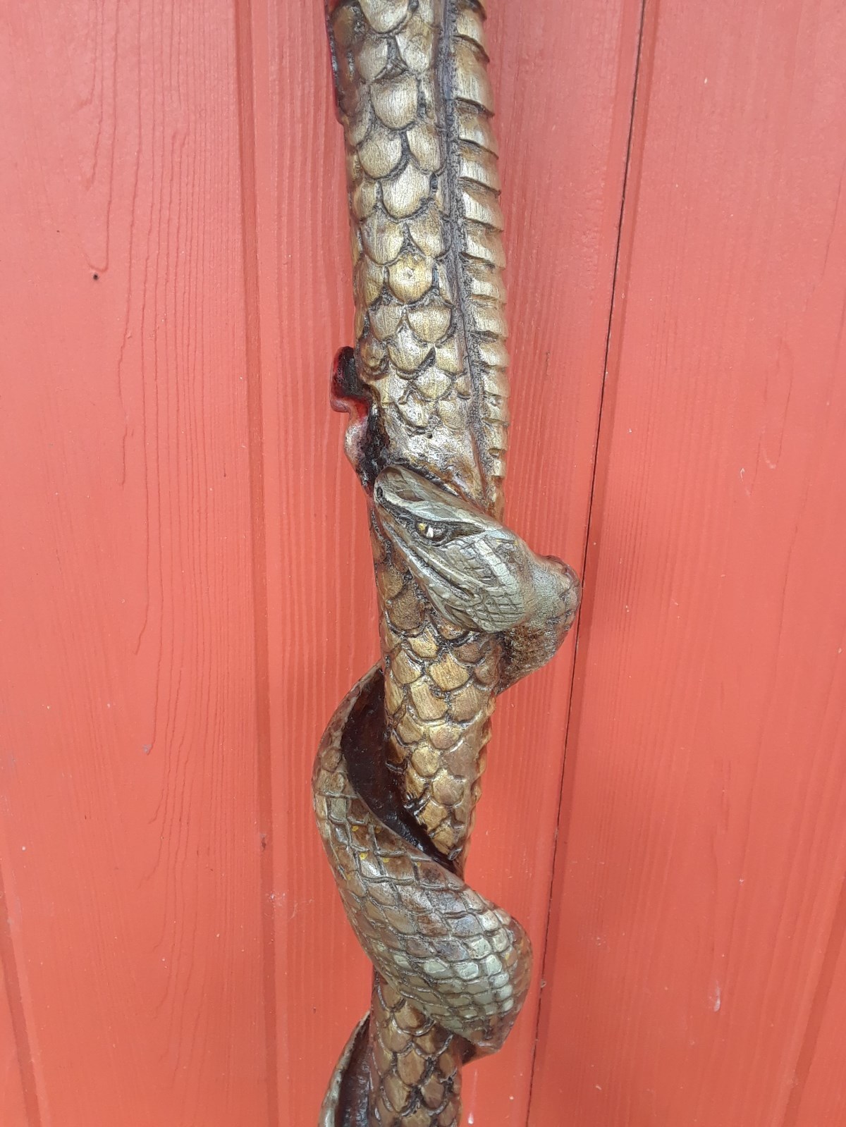 Snake walking stick hand carved