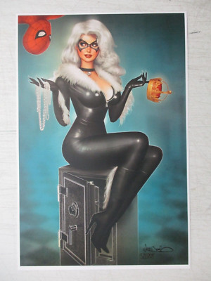 NATHAN SZERDY SIGNED 12X18 ART PRINT BLACK CAT ROBBING SAFE PIN UP NEW SPIDERMAN