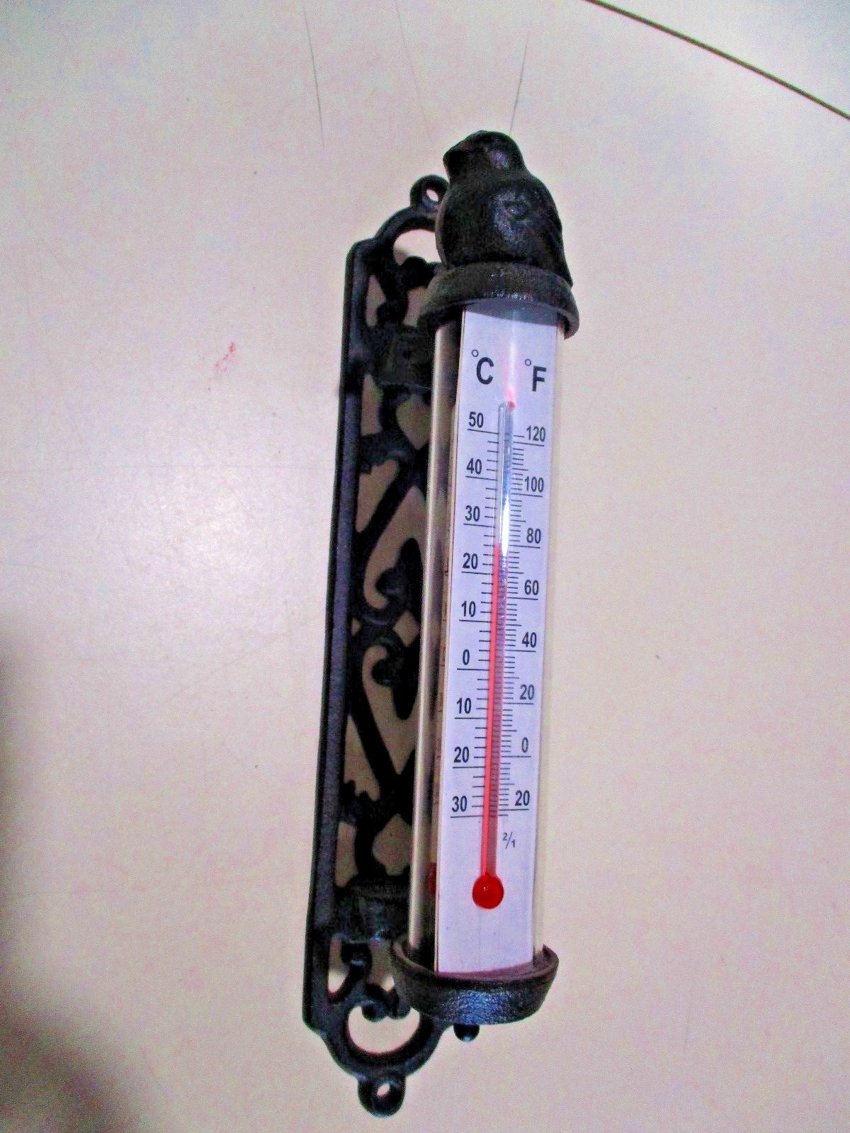 3  SIDED DECORATIVE BIRD THERMOMETER - CAST IRON