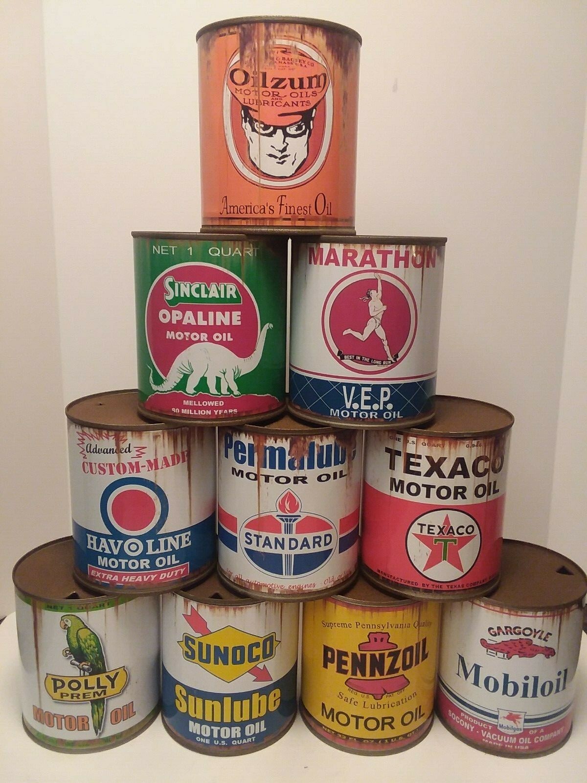 Rusty Vintage Motor Oil Cans 1qt. 6 can Special ! Mix or
