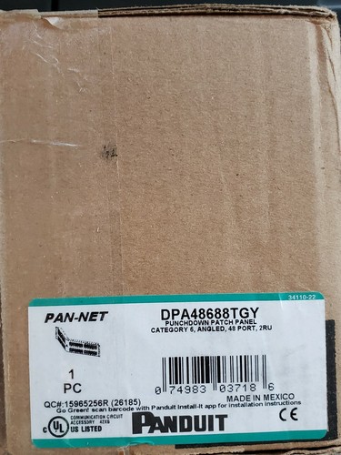 PANDUIT DP6 Punchdown Patch Panel, Category 6, Angled, 48 Port, 2RU, DPA48688TGY