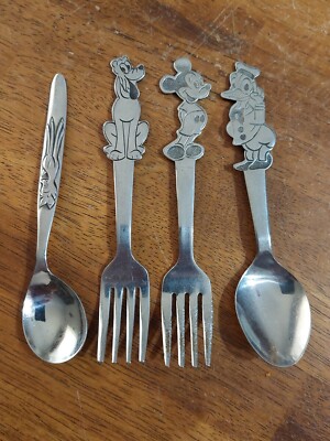 Vintage Walt Disney Mickey Goofy Donald Duck Bambi Spoon Fork by Bonny