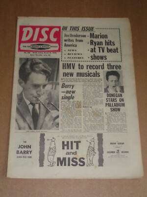 Disc - March 19 1960 John Barry/Lonnie Donegan cover (Jerry Lordan/Marion Ryan)