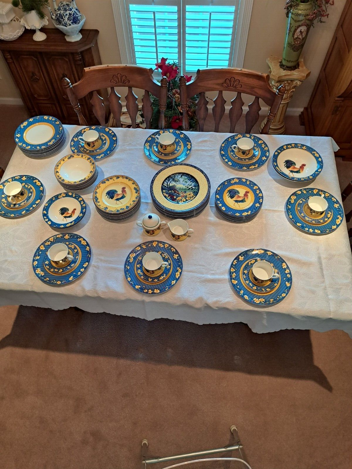 Fitz And Floyd Rooster Portrait  Coq Du Village 73 Pieces Dinnerware Set