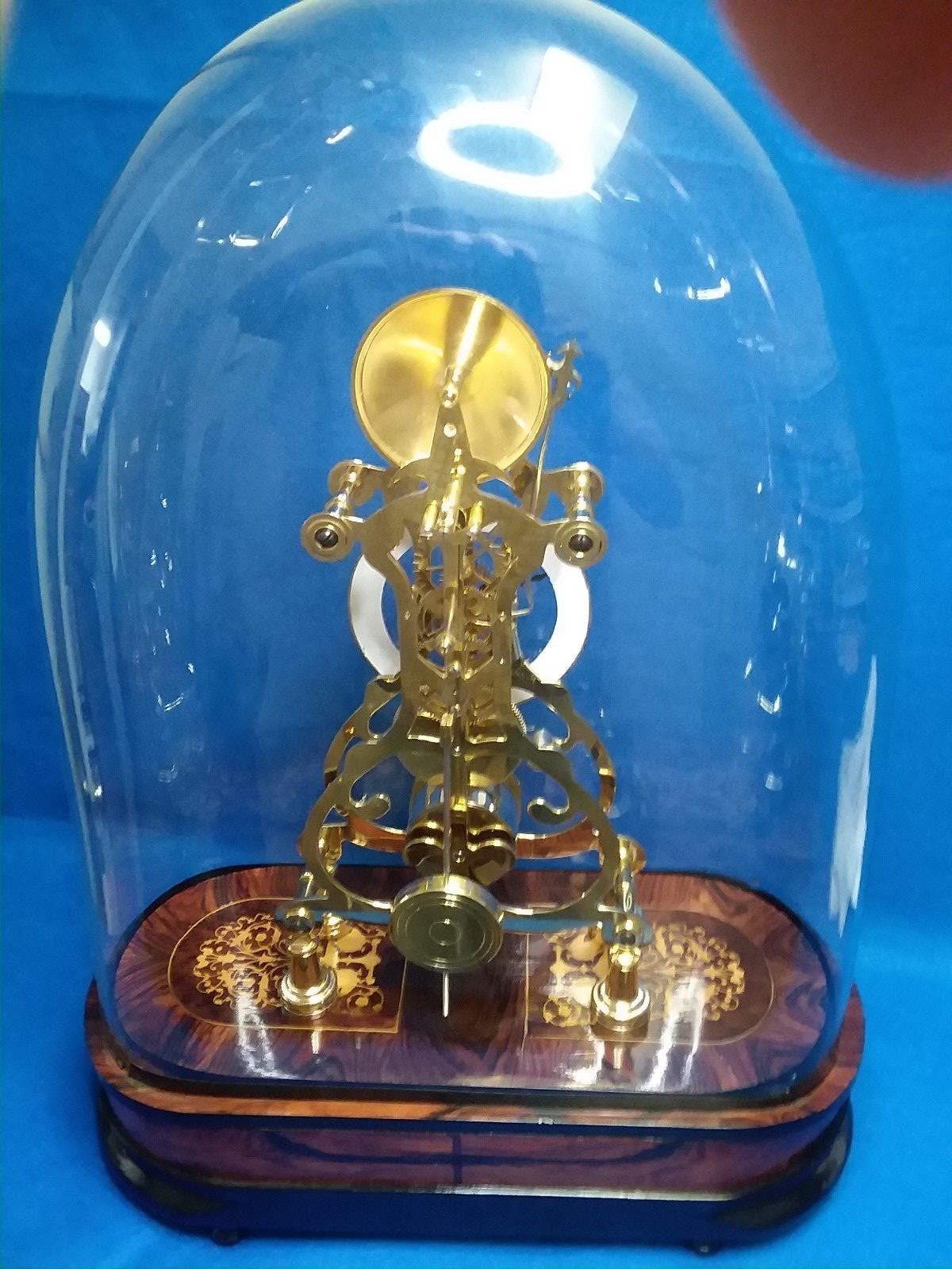 Skeleton Clock with Dome, Rosewood Base, gold plated