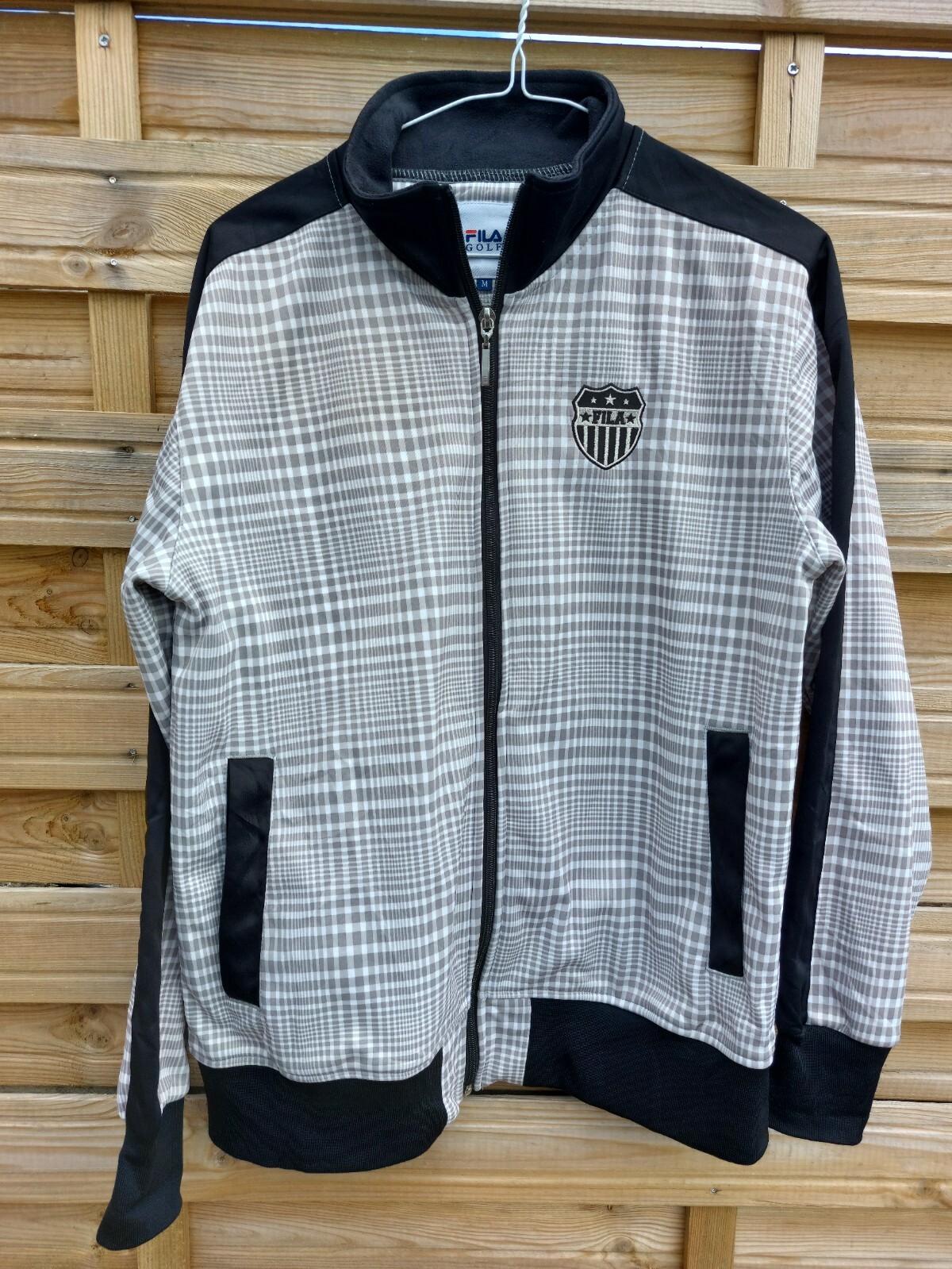 fila golf jacket size M grey white and black check full zip