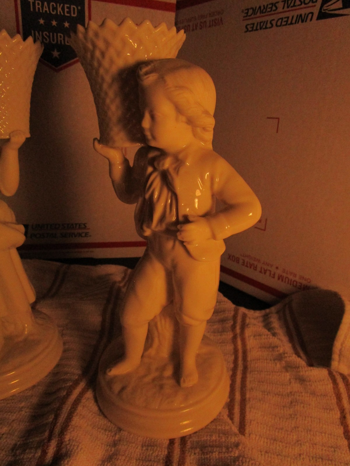 Belleek Figurines, Boy and Girl Holding Basket **VERY NICE **