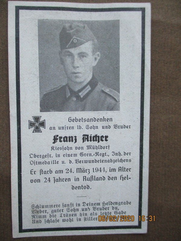 Sterbebild. Soldat  Avis De Deces Allemand. Franz Aicher 1944  Deutchland.