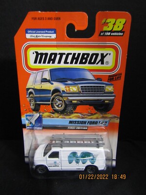 Matchbox cars White MISSION FORD VAN with Ladders Item#96325 Slight tear on back