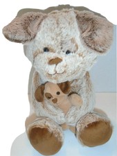 Animal Adventure Plush Brown Dog Holding Puppy Soft Stuffed Toy 11" EUC