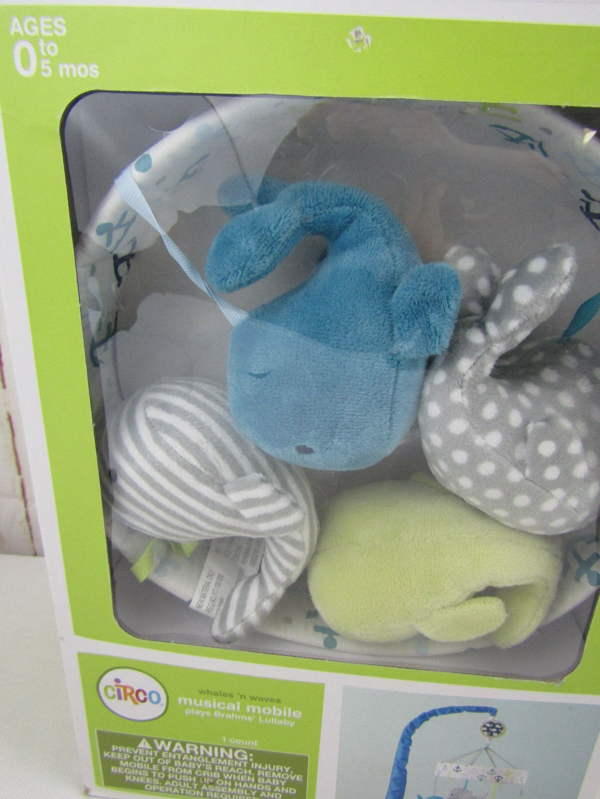 New Circo Whales & Waves Boys Musical Crib Mobile Brahms Lullaby