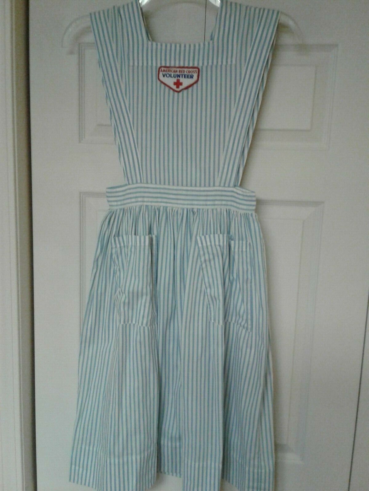 Vintage Nurse Pinafore Dress Uniform Red Cross Cotton Blue Vintage Nurse Pinafore Dress Uniform Red Cross Cotton Blue