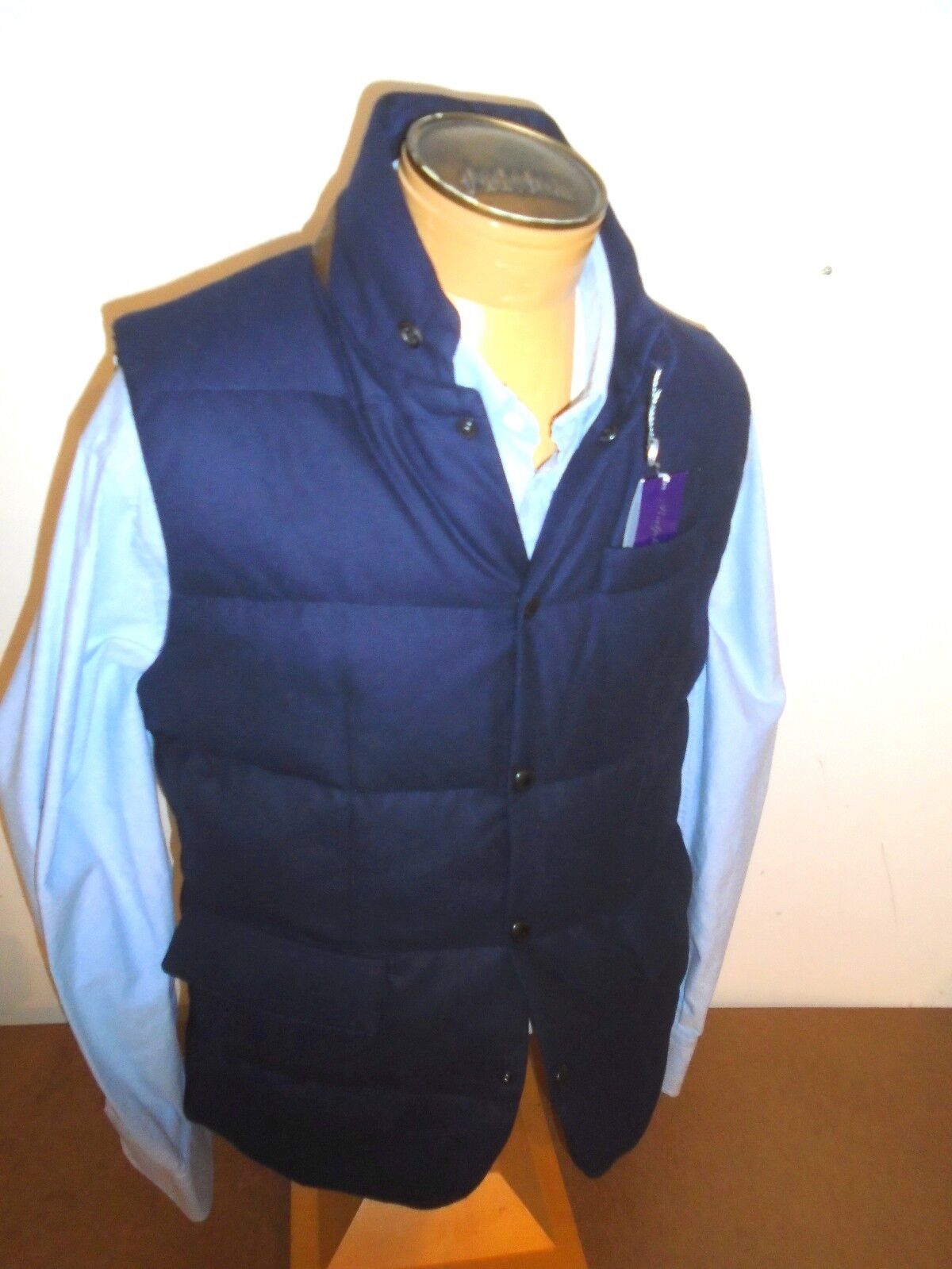 Pre-owned Ralph Lauren Purple Label Navy Blue Lloyd Wool Shell Down Vest Large $1295