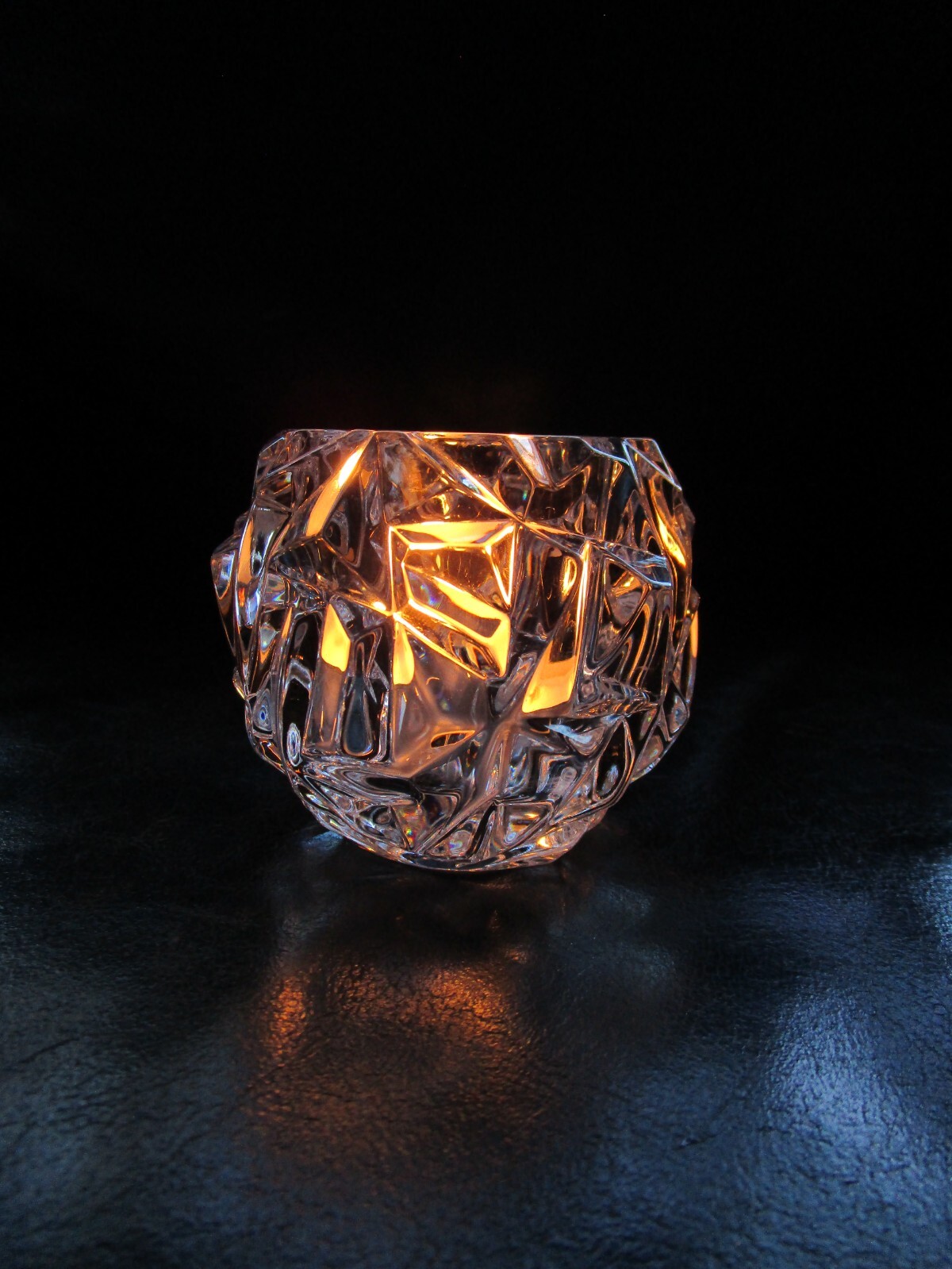 TIFFANY & CO Crystal ROCK CUT Tea Light VOTIVE CANDLE HOLDER