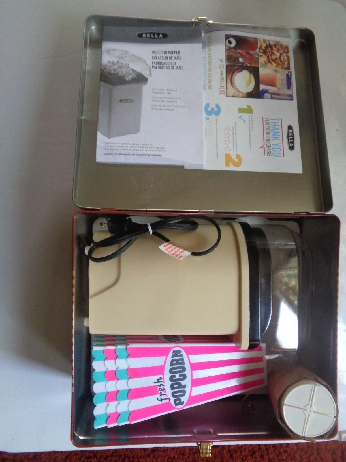 Bella Hot Air Popcorn Maker in Tin  Case
