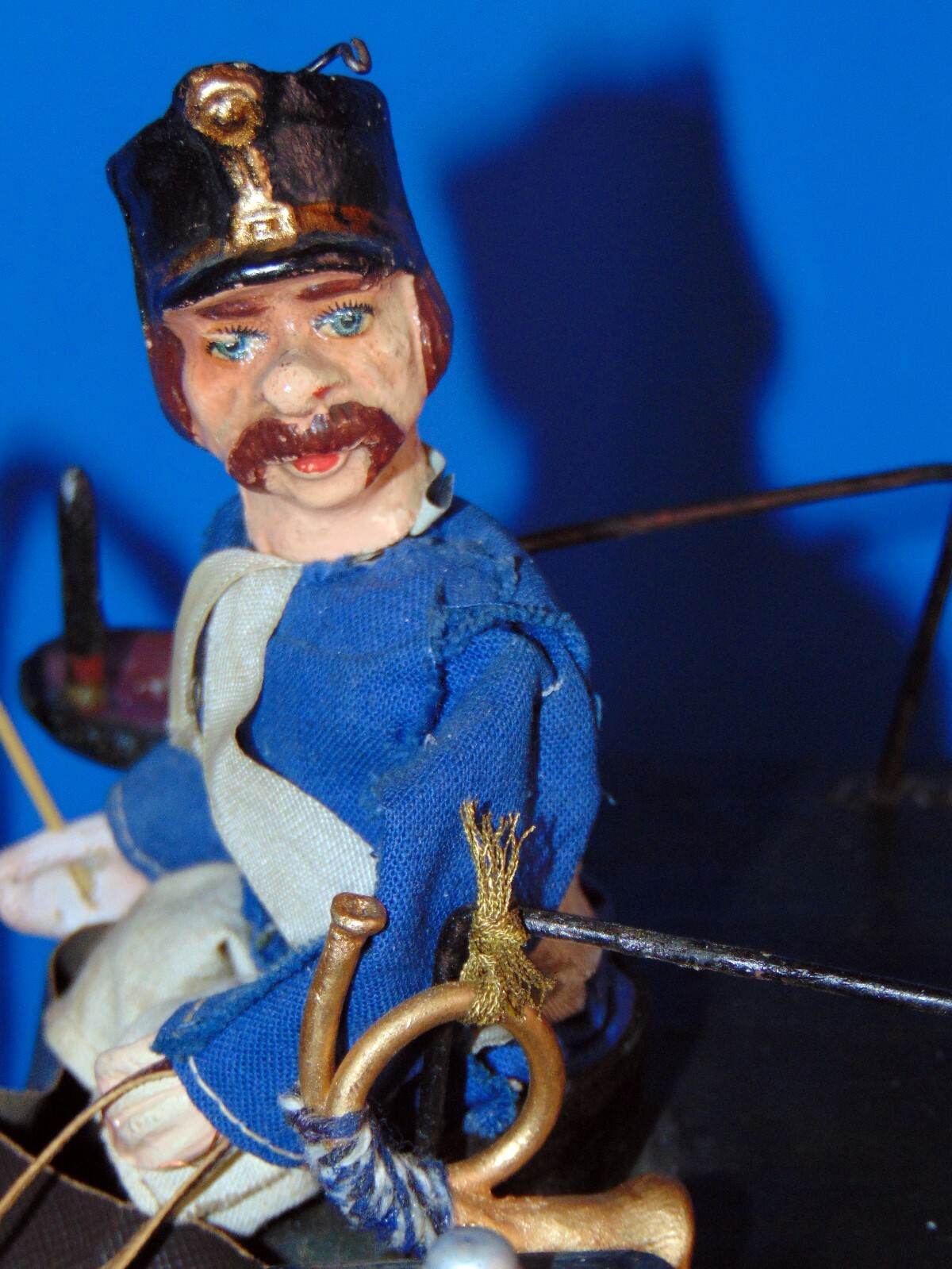 magnificent rare antique German  wood stagecoach w. coachman & horse  pull toy