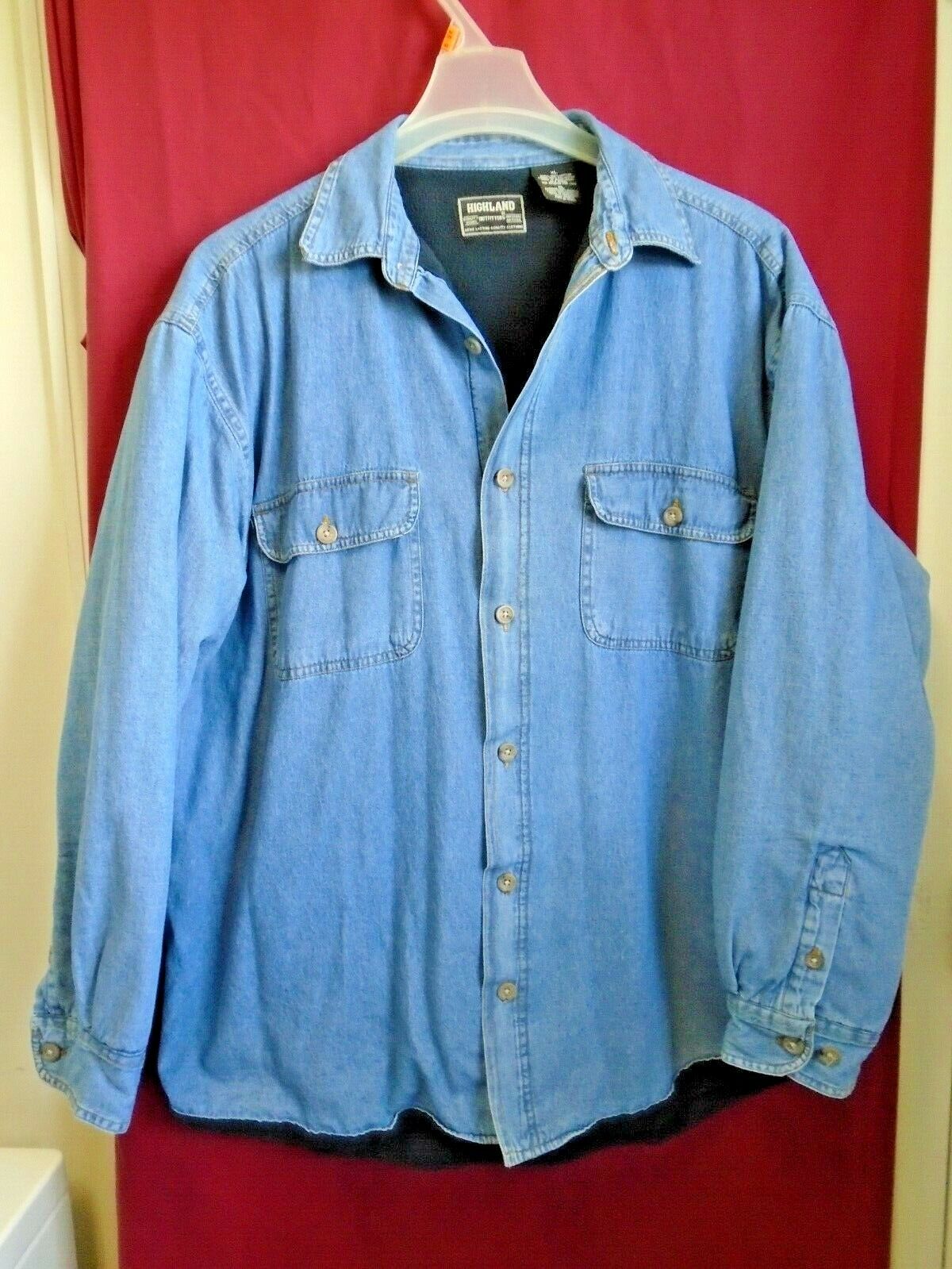 sz xl denim jacket fleece lined Highland chest 50'' sleeve sz xl denim jacket fleece lined Highland chest 50'' sleeve