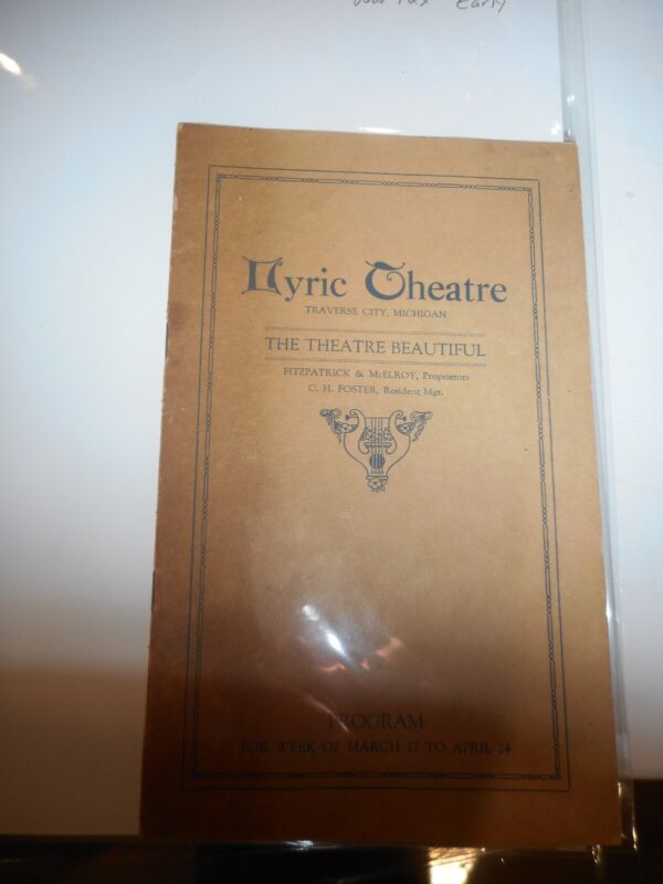 Early Vaudeville Theatre Program Handbill Lyric Traverse City, MI Paramount WWI 