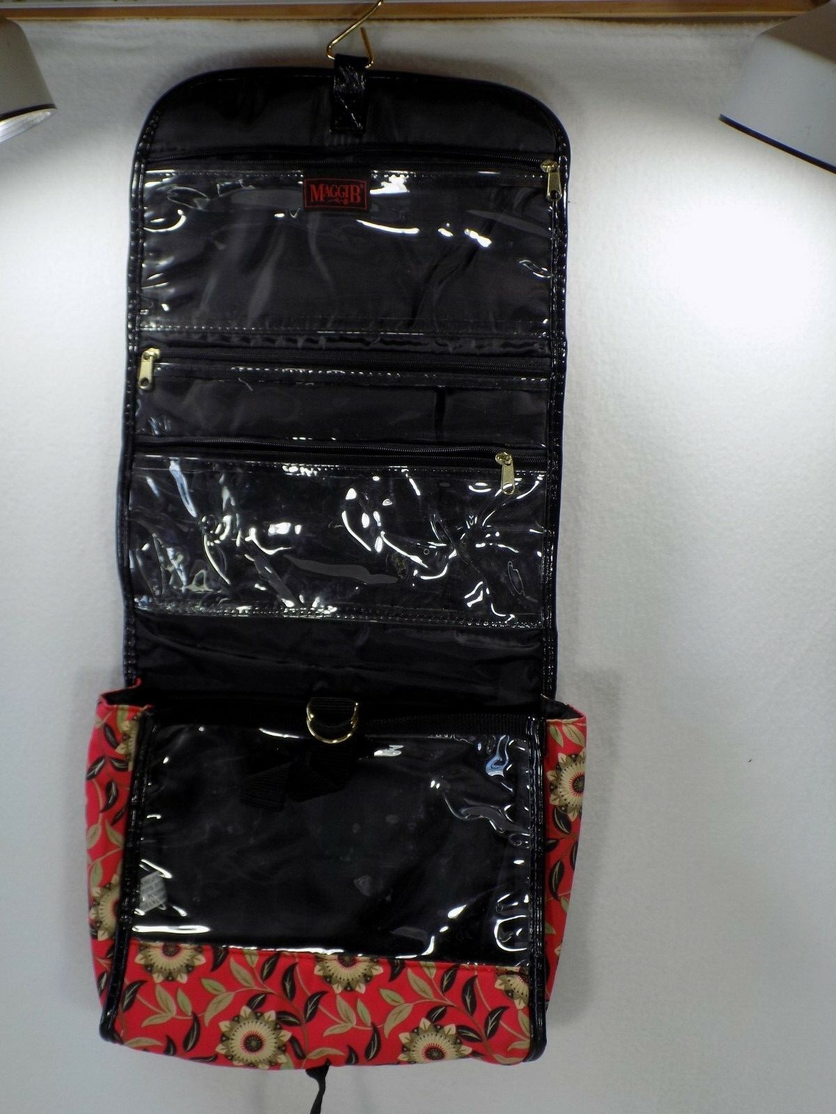 MAGGIB CLEAN HANGING TOILETRY BAG - ORANGE/RED FLORAL - MANY COMPARTMENTS