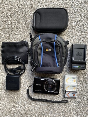 SONY Cyber Shot DSC-WX9 Black 16.2MP with Case, Batteries & Charger Tested Works