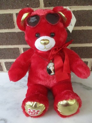 Build A Bear 16'' Red Bear-Sunglasses-Red Ribbon-Marilyn Monroe Cameo Necklace