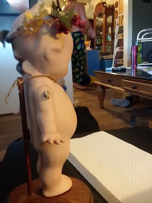 VINTAGE BISQUE PORCELAIN 10  inch Blue Winged KEWPIE DOLL WITH JOINTED ARMS