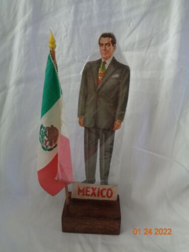 Mexican President Adolfo López Mateos Cardboard Cut-Out Figure w/ Flag 1950-60s