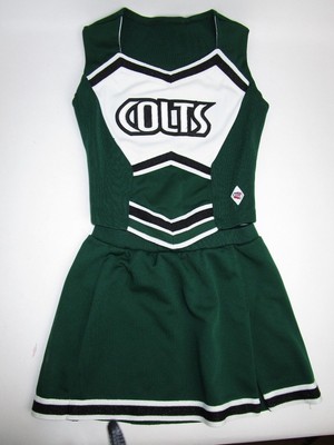 Child COLTS Cheerleader Uniform Outfit Costume Top Skirt Yth Medium Green Black