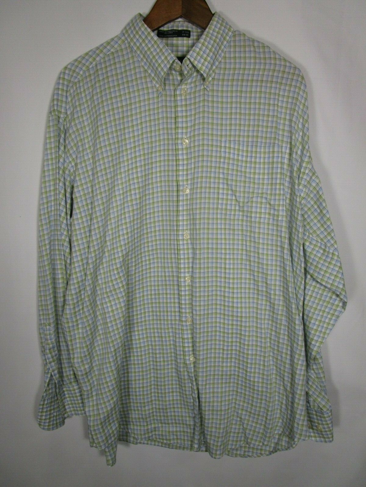 Nautica Men's Windowbox Plaid Long Sleeve Button Down Dress Shirt Size 17.5