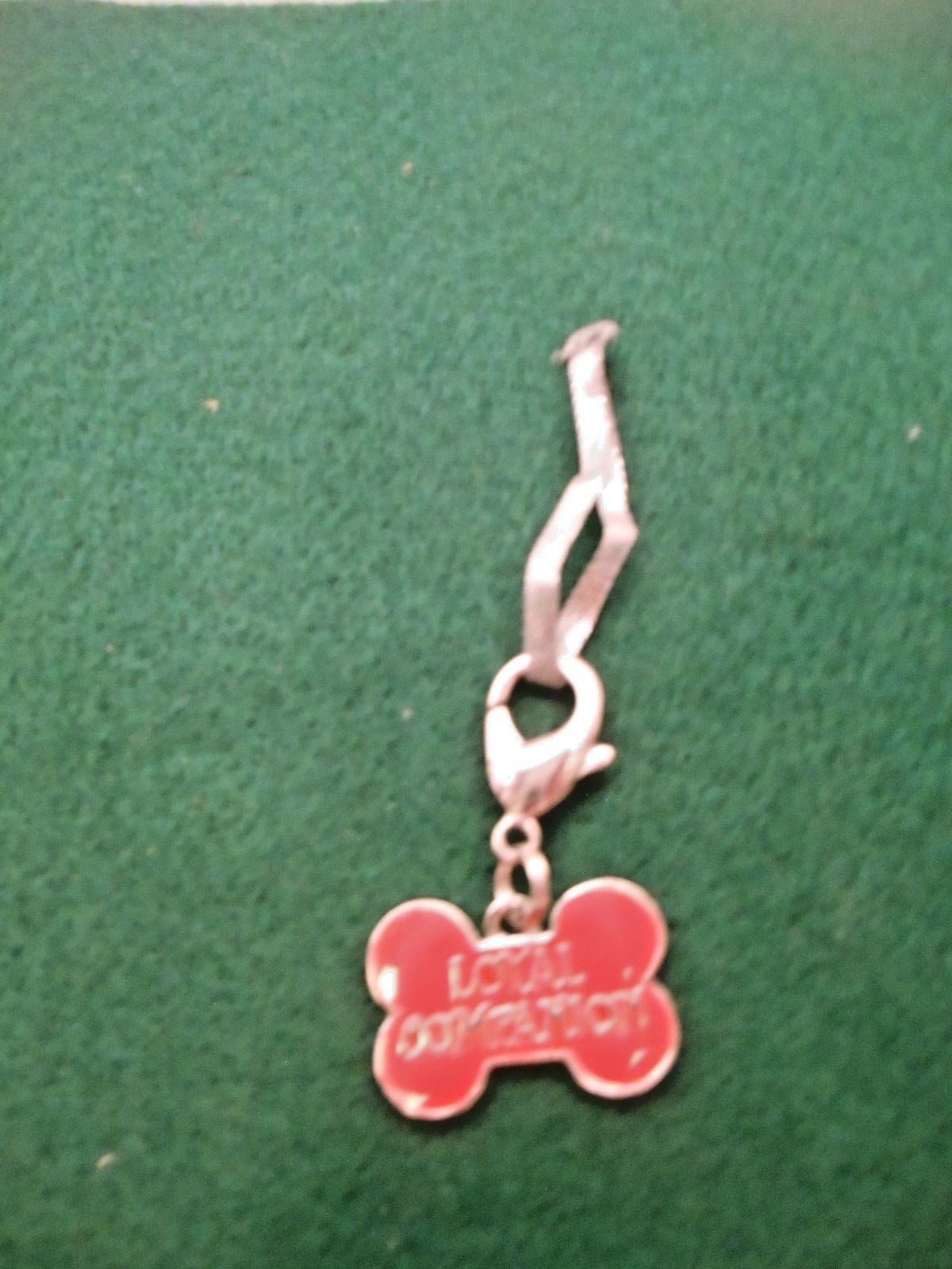 Dog Key Tag Charm Red Enamel & Silver Bone Shape