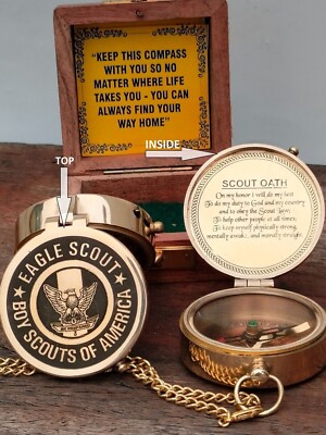 Solid Brass Eagle Scout Compass - Boy Scout Oath Pocket Brass Compass Gift.