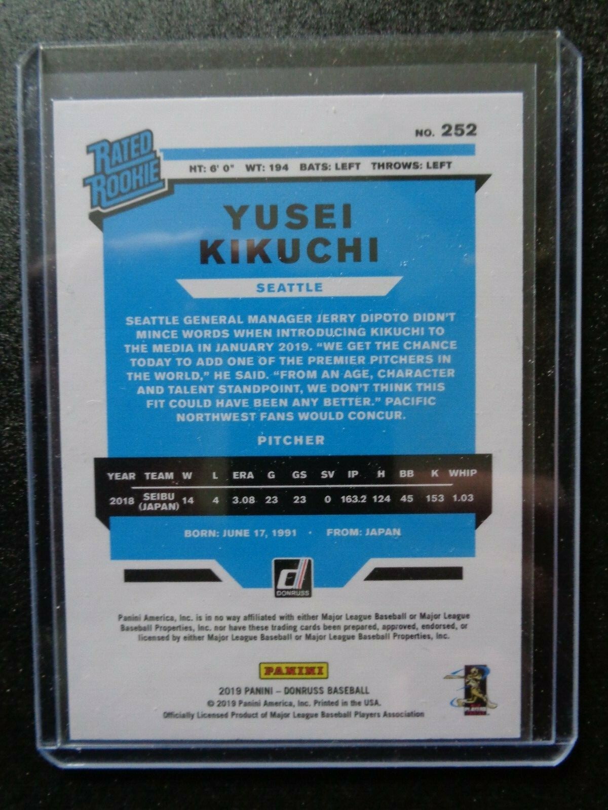 2019 Donruss YUSEI KIKUCHI Rated Rookie # 252 Short Print Seattle Mariners Mint!